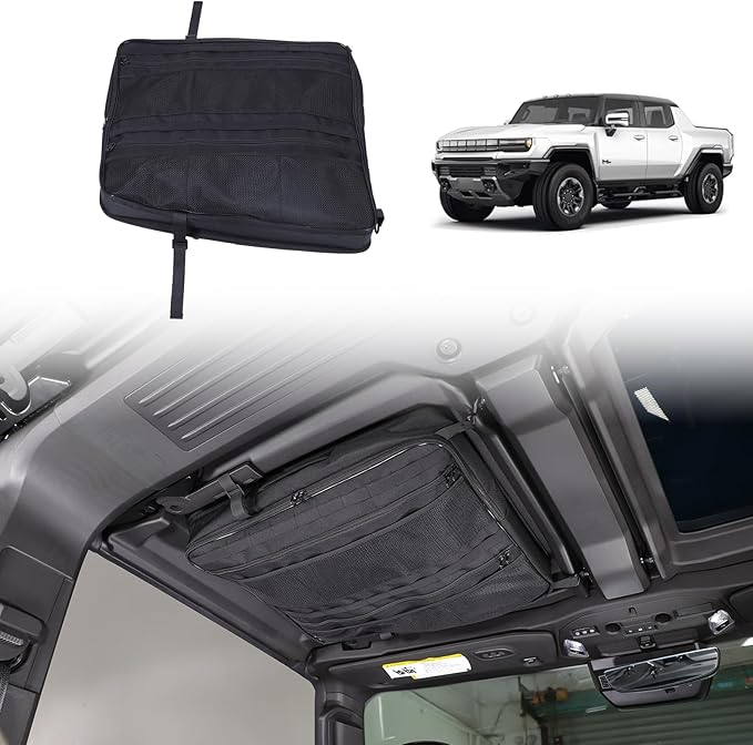 Sunroof Storage Bags for Hummer EV SUV/SUT 2022-2026, Overhead Storage Organizer Cargo, 600D Oxford Overhead Storage Bag/Waterproof/Foldable/Top Sunshade with Hardtop Suction fixing (A)