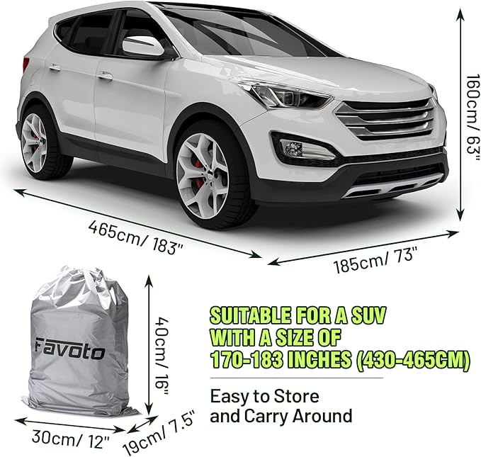 Favoto 6-Layer SUV Car Cover - Waterproof All Weather for Automobiles Heavy Duty Outdoor Dust Rain Sun Protection Snowproof Car Tarp with Windproof Straps Universal Fit for SUV (169-181 inch)