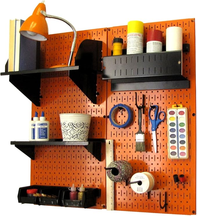 Wall Control Craft & Hobby Pegboard Organizer Storage Kit with Orange Pegboard and Black Accessories