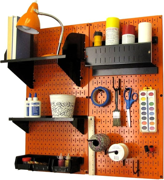 Wall Control Craft & Hobby Pegboard Organizer Storage Kit with Orange Pegboard and Black Accessories