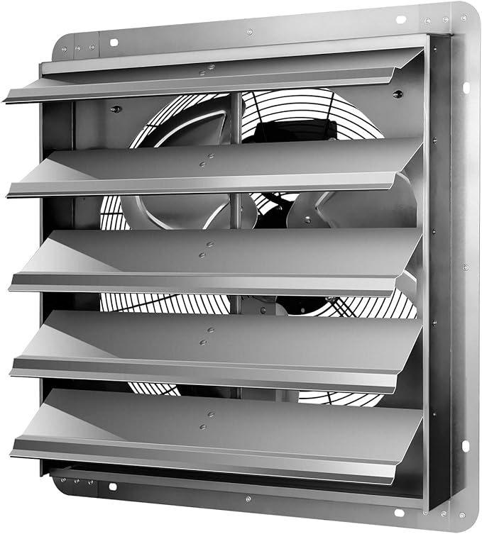 iPower 24 Inch Wall Mounted Shutter Exhaust Fan, Aluminum, 1400 RPM, 4016 CFM, for Attic, Garage, Louvered Vent, Plant, Greenhouse, Silver