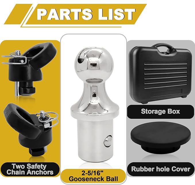 60618, Puck System Gooseneck Hitch Ball Kit, Compatible with 2013-2026 Dodge RAM 2500 3500, 2-5/16 Inch Gooseneck Ball for Truck Bed with 2 Gooseneck Safety Chain Anchors | 38000 lbs GTW/ 9500 lbs VTW