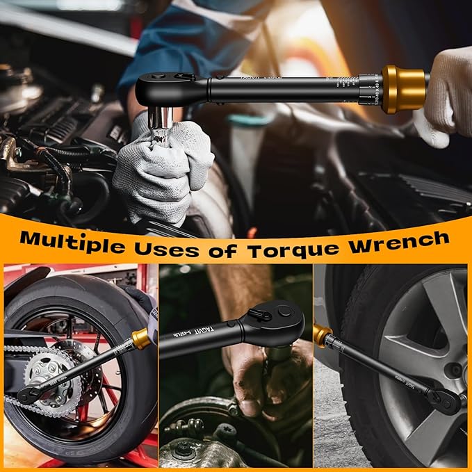 1/2 3/8 -inch Drive Click Torque Wrench, 5-45Ft.lb, 15-165Ft.lb 15Pcs Torque Wrench Set with 10"/5" Extension Bar, 8/10/14/17/17/19/21mm Sockets, 14/16mm Swivel Spark Plug Socket, T25/T40 Torx