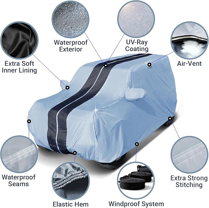 iCarCover Premium SUV Cover for 2024-2026 Mazda CX-70 Heavy Duty Waterproof All Weather Automobiles Custom Fit Full Exterior UV Snow Rain Protection Covers (Stripe - Gray/Black)