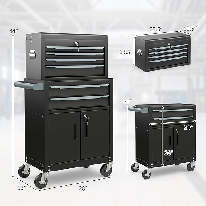 ERGOMASTER Large Rolling Tool-Chest with 6 Drawers Heavy Duty Tool-Cabinet on Wheels Lockable and Lock System for Garage Workshop(28 x 13 x 44”-Black)