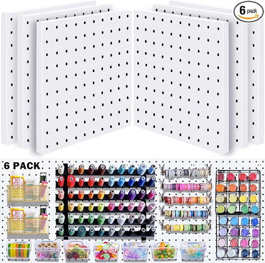 6Pcs Pegboard, Peg Board, Pegboard Wall Organizer, Mount Display Pegboard Kits fit Pegboard Storage, Small Pegboard for Craft Room Garage Kitchen, Peg Boards for Walls - White Pegboards Panels