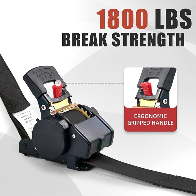 Retractable Ratchet Tie-Down Straps 1800 lbs, 1in × 10ft Auto-Retract Ratchet Straps Heavy Duty with S-Hooks, Self Retracting Tie Down for Trucks, Roof Racks & Trailers, 2 Pack