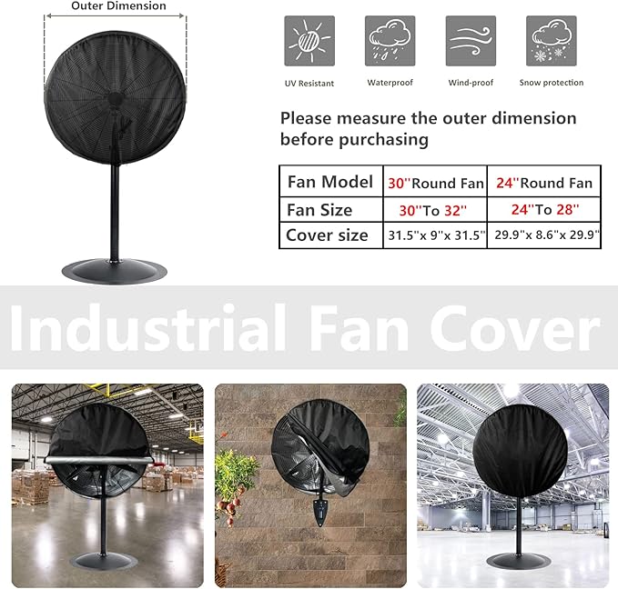 Bitubi Industrial Fan Cover, Waterproof Outdoor Covers, Compatible for 30 Inch Wall Mount and Pedestal Fans, Heavy Duty 600D Oxford Dustproof Cover, Black
