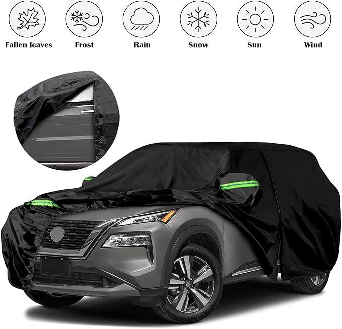 Waterproof Car Covers Replace for 2008-2025 Nissan Rogue, 6 Layers All Weather Custom-fit Car Cover with Zipper Door & Windproof Bands for Snow Rain Dust Hail Protection (Rogue)
