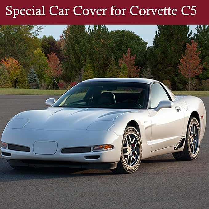 Indoor Car Cover Compatible with 1997–2004 C5 Corvette Custom-fit Breathable Dust-Proof Stretch Car Cover for Underground Garage, Car Show（Black+Red）