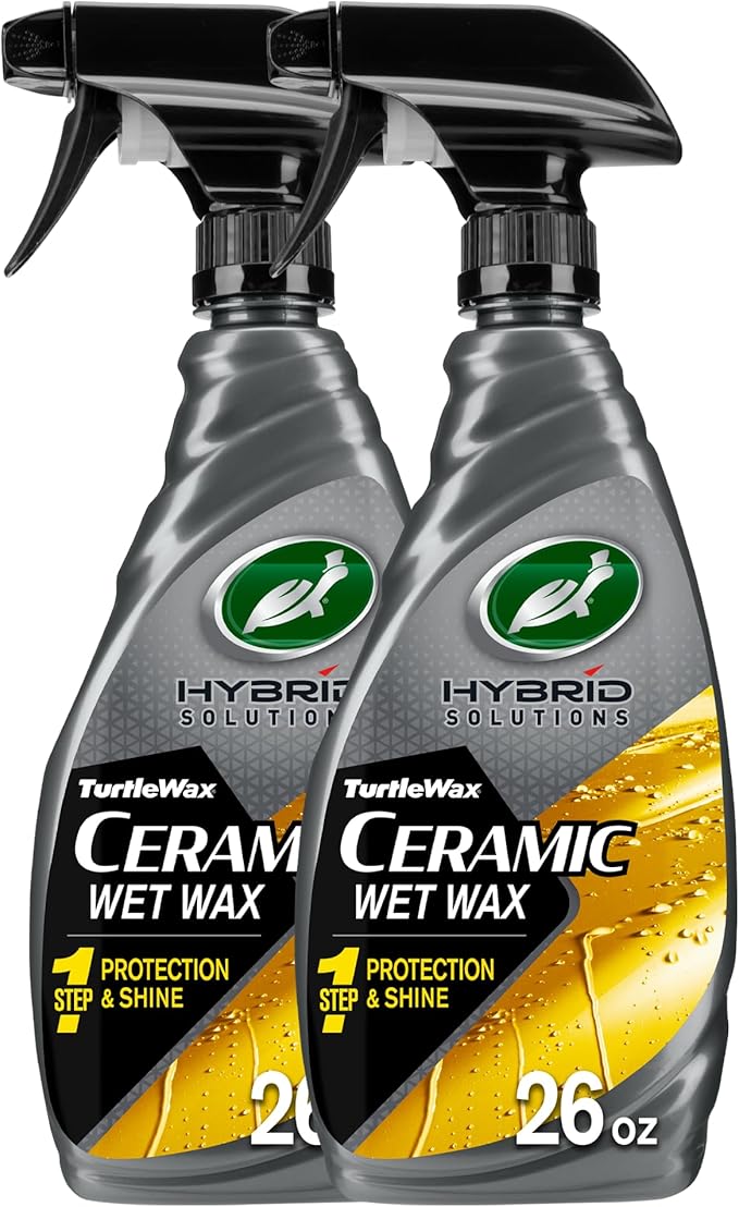 Turtle Wax Hybrid Solutions Ceramic Wet Wax, Spray on Car Wax for 1-Step High Gloss Shine and Ceramic Coating Protection for Paint, Wheels,Glass and More, Extreme Water Beading, 26 oz (Pack of 2)