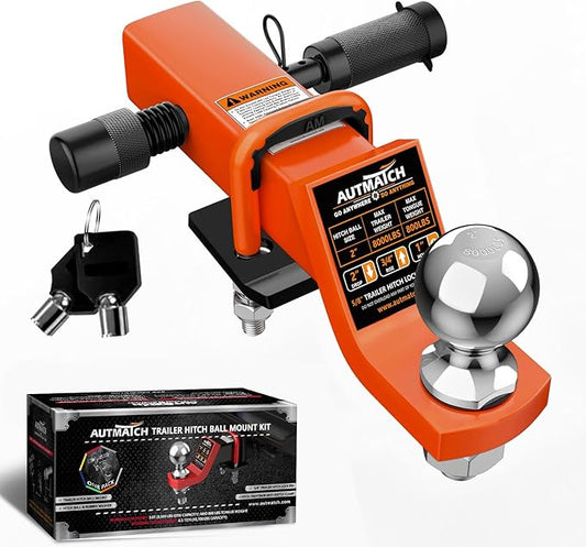 AUTMATCH Trailer Hitch Ball Mount with 2 Inch Hitch Ball - Fits 2" Receiver with Hitch Tightener, 8000Lbs Capacity Ball Hitch, 2-Inch Drop with 5/8" Hitch Lock Pin, Orange