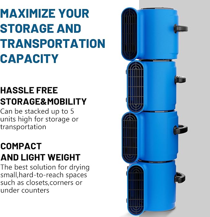 Air Mover Blower Fan, Industrial 1/3HP 1200CFM Monster Floor Blower Carpet Dryers - 3 Speeds Switch, 4 Adjustable Angles, 10FT Long Cord, Stackable - 2026 Upgraded