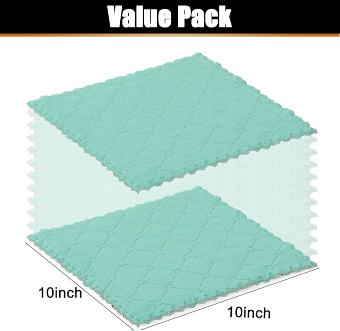 Mordimy 18 Pack Kitchen Cloths Dish Towels (10" x 10", Green & Pink), Super Soft and Absorbent Dish Cloths, Coral Velvet Microfiber Cleaning Cloth, Nonstick Oil Fast Dry Dishcloths