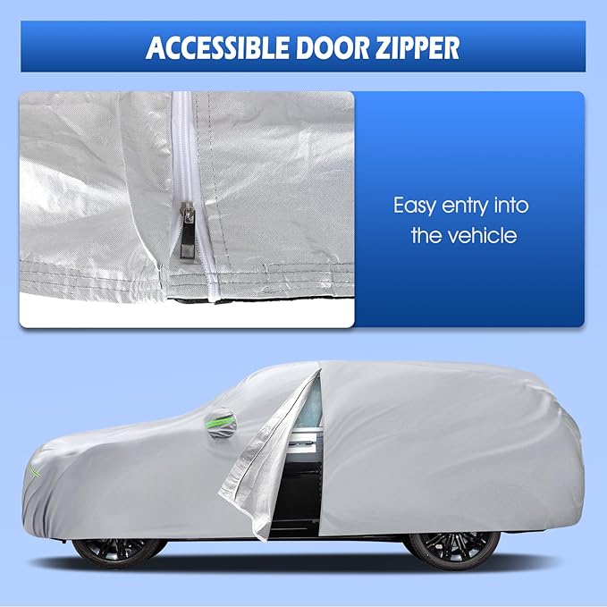 Car Cover Fit for Land Rover Range Rover 2001-2026, Migaven Waterproof Full Exterior Cover Sun Rain Protection with Door Zipper and Cotton Lining, Silver