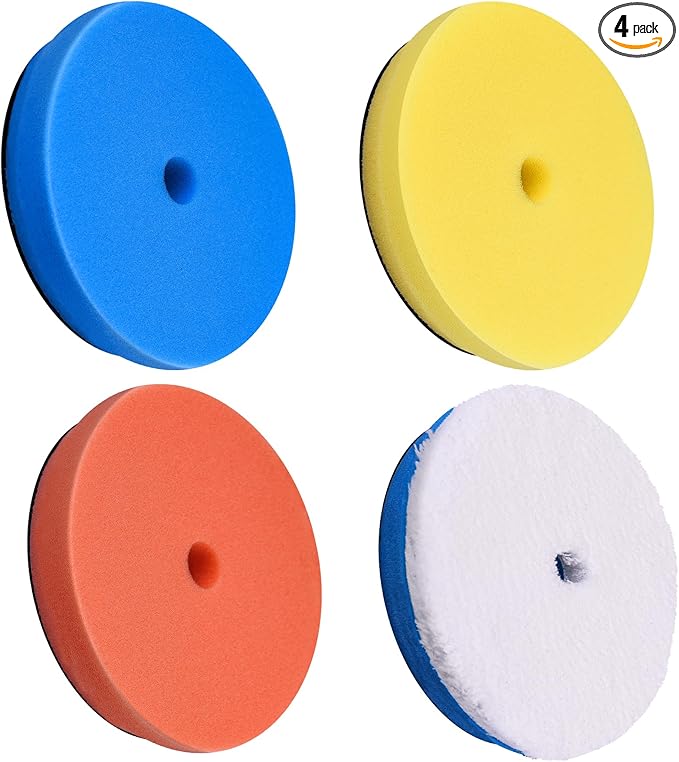 SIQUK 4 Pieces Buffing Polishing Pads 5 Inch Orbital Buffer Pads Hook and Loop Buffing Pads Polisher Pads Car Buffing Foam Pad for Compounding, Polishing and Waxing