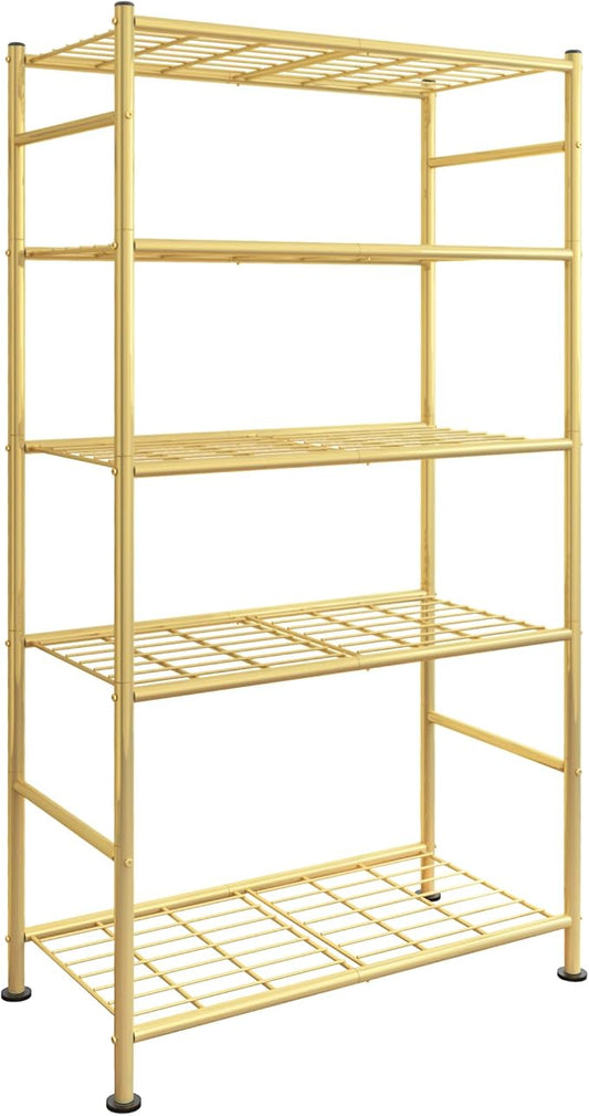 Sakugi Storage Shelves - 5 Tier Shelf Organizer, Heavy Duty Garage Shelving Unit with Leveling Feet, Stable Metal Shelves Organizer for Pantry, Kitchen and Closet, 33.0" W x 12.6" D x 72.0" H, Gold