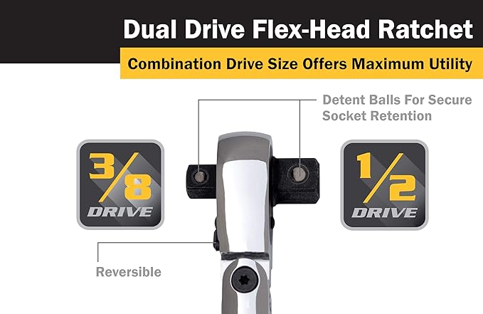 Titan 12358 3/8-Inch and 1/2-Inch Dual Drive x 9-1/2-Inch 72-Tooth Flex Head Dual Head Ratchet