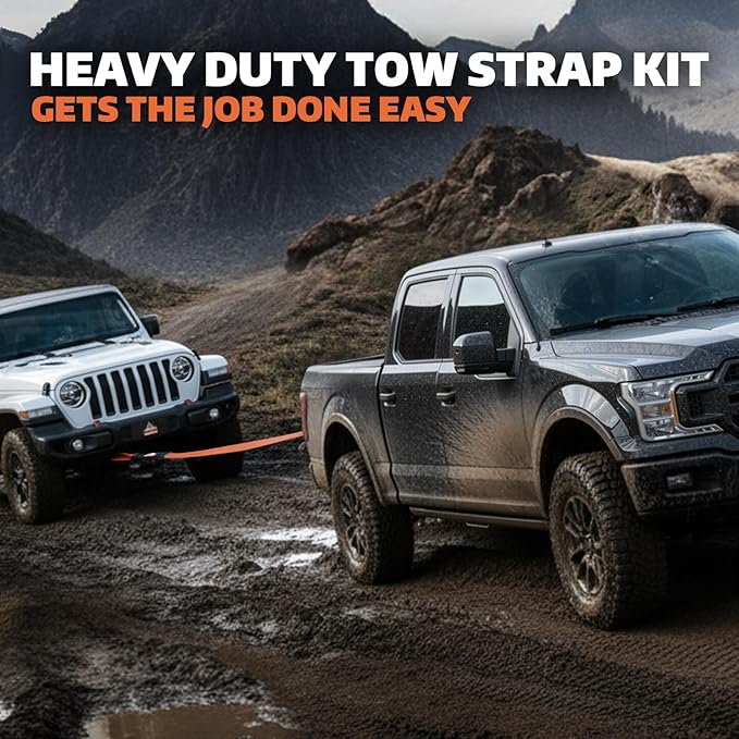 AUTOBOTS Tow Strap Heavy Duty 3" x 30 ft (35,000 lbs) with Shackle Hitch Receiver Hooks Winch Recovery Rope Towing Strap Offroad Recovery Kit for Jeep Truck Vehicle