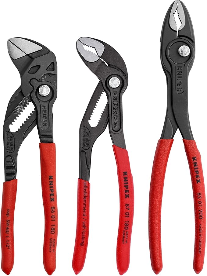 KNIPEX 3 Pc Top Selling Pliers Set with TwinGrip, Cobra Water Pump, and Pliers Wrench