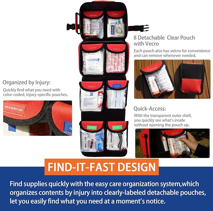 Premium 418-Piece First Aid Kit - MOLLE Compatible, Waterproof & Organized Tear-Resistant Survival Kits for Home, Hiking, Car, Outdoor Emergencies
