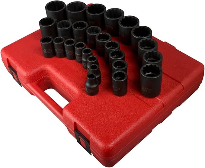 Sunex 2826 1/2-Inch Drive 12-Point Metric Impact Socket Set, 26-Piece and Sunex 3330, 3/8" Drive Master Impact Socket Set, 12 Pt., 29Piece, Metric, 8mm-22mm, Standard/Deep, Cr-Mo Steel, Heavy Duty Storage Case, Includes Universal Joint Bundle