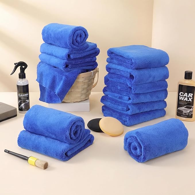 Shimeyao 30 Pcs 16 x 24 Inch Edgeless Microfiber Plush Towels for Cars Detailing Drying Wash Polishing Absorbent Cleaning Cloths, 500 GSM