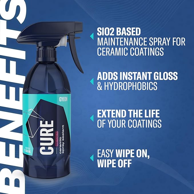 GYEON Cure Redefined Hydrophobic Ceramic Spray Sealant Paint Gloss Protection Maintenance Spray for Car Glass Wheels Trim Shiny Surface Repel Water Enhance Beading Finish