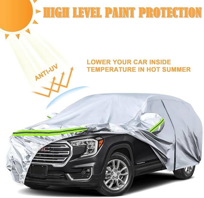 Waterproof Car Covers Replace for 2010-2025 GMC Terrain, 6 Layers Silver All Weather Custom-fit Car Cover with Zipper Door & Windproof Bands for Snow Rain Dust Hail Protection