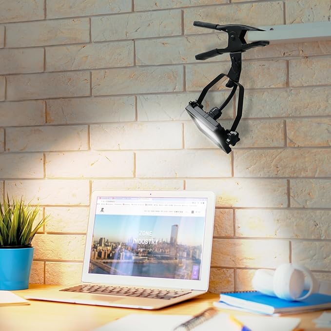 1200 Lumens Portable LED Clamp Work Light with 5ft 120V AC/60Hz Power Plug, Lightweight Design, Suitable for Wet Location, 10 Watts, 5000K Daylight, ETL Certified, 2pack