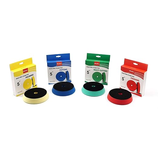 Maxshine 5” Universal High Pro Foam Pad Set – Compatible with DA & Rotary Polishers – Professional Detailing Pad for Heavy Cutting, Cutting, Polishing, & Finishing – Hook & Loop Backing