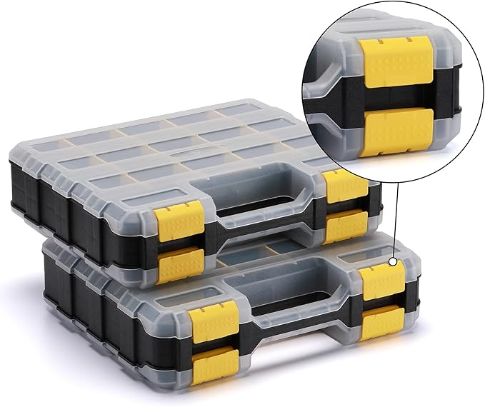 AIRTOON 2PCS Double Side Tool Organizer with Impact Resistant Polymer, Hardware Box Storage, Excellent for Screws,Nuts,Small Parts, 34-Compartment