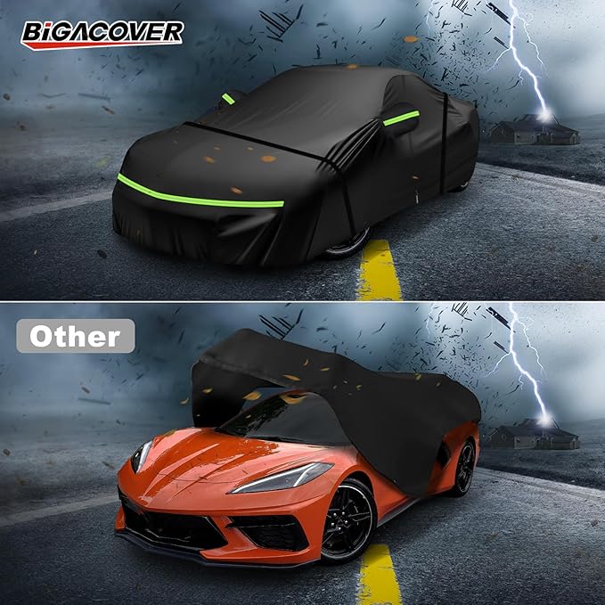All Weather Car Cover for 2020-2025 Chevy Corvette C8, Waterproof Durable Tear Resistant Protection Heavy Duty Corvette C8 Car Cover with Straps, Zipper, and Storage Bag