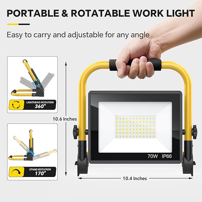 10000 Lumen LED Work Light: Portable Work Light with 6FT Cord - IP66 Waterproof Flood for Indoor/Outdoor Job Site Workshop Construction Garage Lighting, Tool Gifts for Men, Dad, Him
