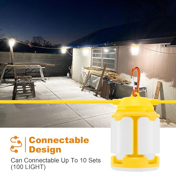 50FT Construction String Lights, 150W LED Industrial Grade 3 Adjustable Light Panels 15000LM Super Bright for Construction Sites,Temporary Work, Jobsite,Outdoor Lighting with 5 Bulbs and Climbing Hook