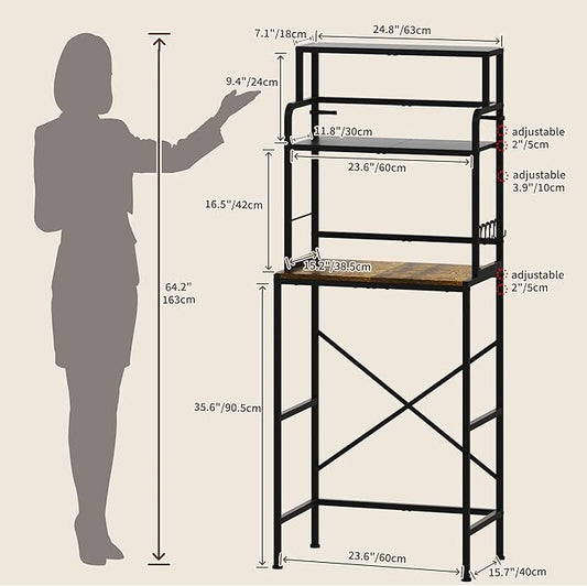Yuyetuyo 3-Tier Mini Fridge Stand Shelf with Storage, Microwave Organizer Shelf and Mini Fridge Cabinet with Storage for Kitchen, Dorm, and Coffee Bar with Mini Fridge Space