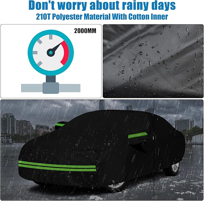 Waterproof Car Cover Replace for 2011-2017 Chrysler 200, 6 Layers All Weather Car Covers with Zipper Door & Windproof Bands for Snow Rain Dust Hail Protection (200)
