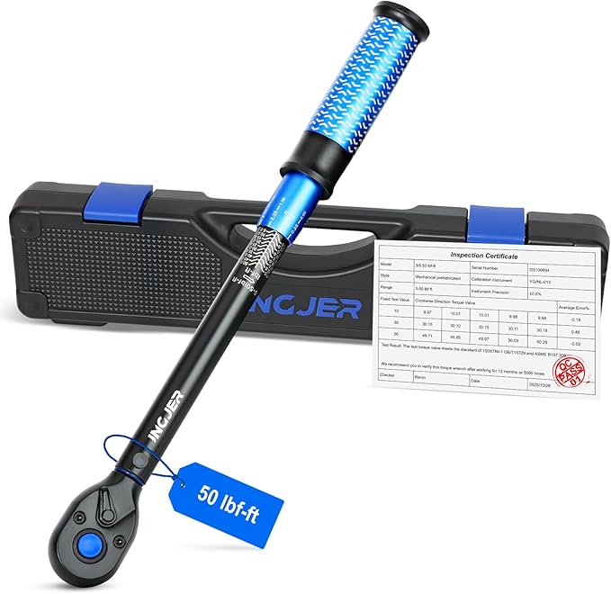 UPGRADE 3/8" Drive Click Torque Wrench,5-50Ft.Lb,Dual-Direction Adjustable 72 Tooth Click Torque Wrench for Bike, Motorcycle,Professionals & DIYers,Blue