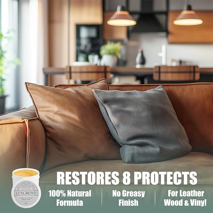 LUXGROVE® Leather & Furniture Repair Salve- Polisher, Leather Cleaner & Conditioner to Soften, Protect & Restore Leathercraft, Leathers Soap for Car Seat, Couch, Shoe, Purse, Boot & Saddles - 4oz