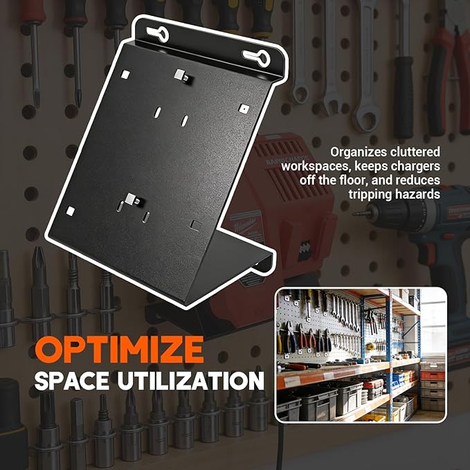 Angled Heavy-Duty Alloy Steel Wall Mount for Milwaukee Charger - Single Fit Milwaukee M18V & M12V Rapid Charge, Detachable Secured Holder Bracket for Pegboard/Wall Installation