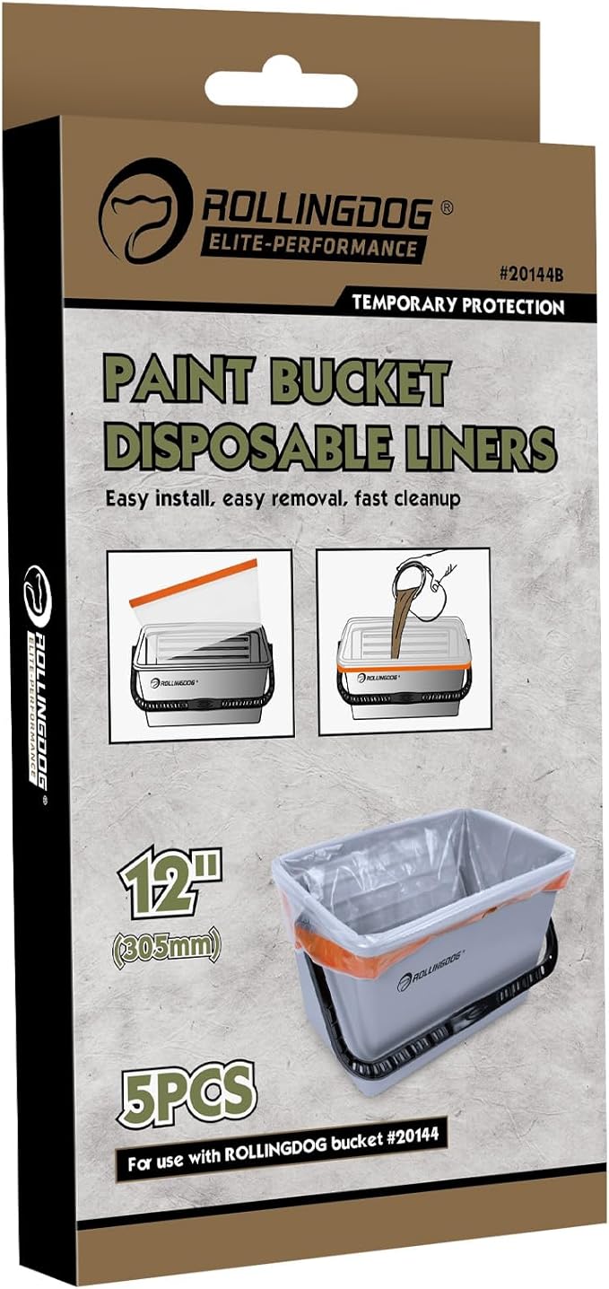 ROLLINGDOG 12 inch Disposable Paint Bucket Liners - Heavy duty LDPE material Easy removal and fast cleanup(Pack of 5)
