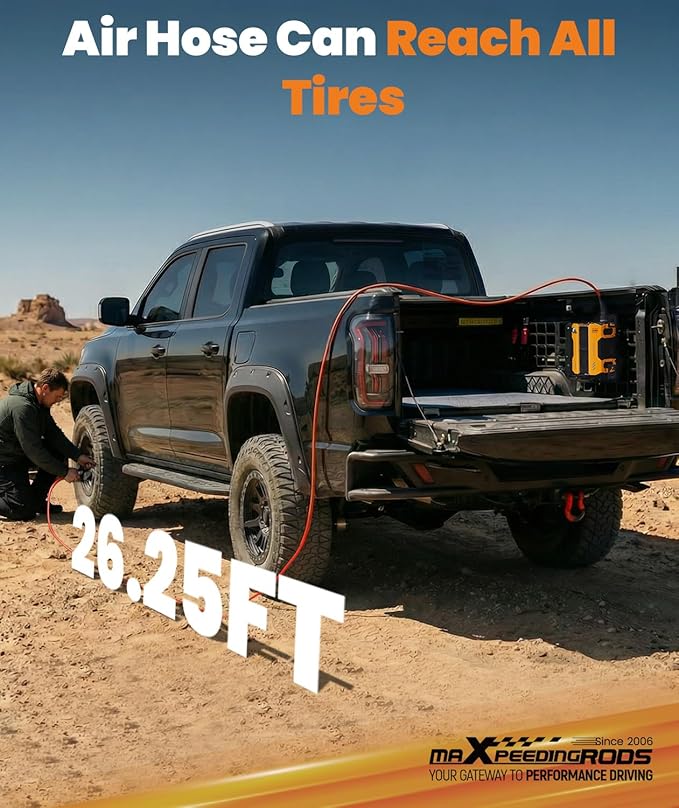 maXpeedingrods 12V 4-Cylinder On Board Air Compressor Kit 200 PSI, Heavy Duty Truck Tire Inflator Built-In 0.6L Air Tank, Dual Cooling Fans, Off-Road Air Compressor Kit for Truck, Jeep, Pickup, SUV