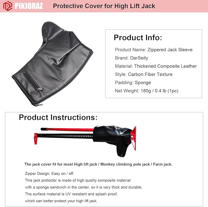 Zippered Protective Cover for High Lift Jack, Farm Jack, Running Gear Jack Cover for Offroad High Lift Jack Trail
