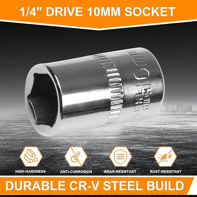 Utoolmart 1/4" Drive 10mm Socket, Shallow Socket Set, for General Repairs, 6-Point, Metric, Cr-V, 12pcs