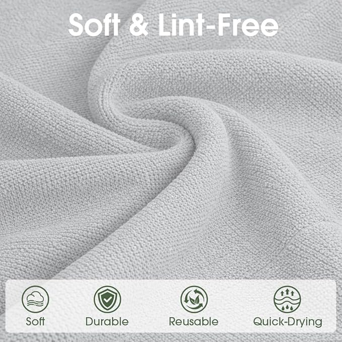 Microfiber Cleaning Cloth Roll - 100 Pack Tear Away Microfiber Paper Towels, Reusable, Washable, Scratch-Free, Kitchen Towels for Car, Home, Kitchen, Glass, Dishes (Light Grey)