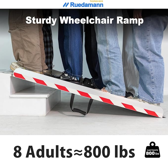 Ruedamann 5FT x 33.5" Extra Wide Electric Scooter ramp Wheelchair ramp for Doorways, Lightweight with Handle 800Lbs, Non-Slip Foldable Threshold Ramp for Heavy Wheelchair for Curb, Steps and Stairs