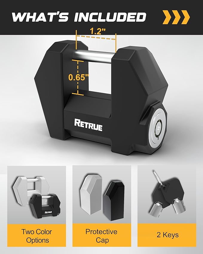 RETRUE Cyber Lock™ Heavy Duty Trailer Coupler Lock, Upgraded Trailer Lock with Extra Wide 1.2" Span & 1/4" Diameter, Anti-Theft Tongue Locks for RVs, Boats,Trucks –Tow Hitch Security Accessory-Black