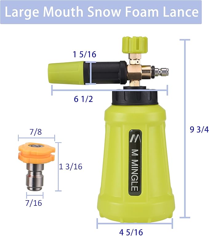 M MINGLE Foam Cannon for Pressure Washer, Car Foam Sprayer with 1/4 Inch Quick Connector, Wide Mouth Heavy Duty Car Wash Foam Blaster Power Washer, 1 Liter with 5 Nozzle Tips