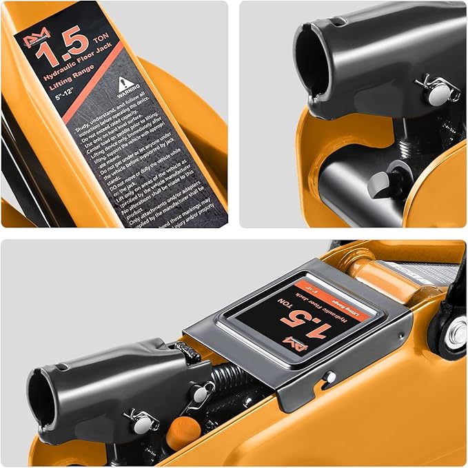 PM PERFORMOTOR Low Profile Hydraulic Trolley Service/Floor Jack, 1.5 Ton (3000 lbs) Capacity, Lifting Range 5.3"-12",Orange,PM-TOL-FJ15-OG