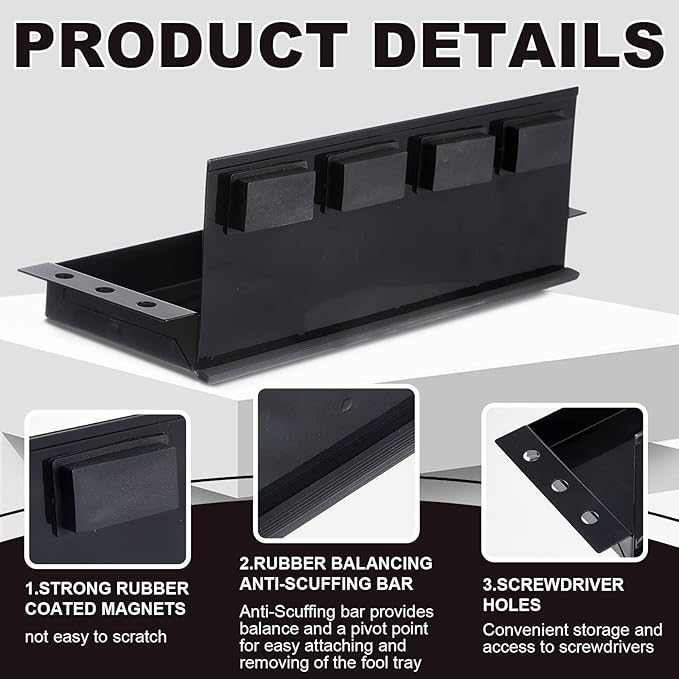 Tandefio 2 Pcs 12" Magnetic Tool Box Tray with Screwdriver Holder Magnetic Can Holder Spray Can Organizer Magnetic Tool Shelf for Hand Tools Store Shop Workshop Garage, Holds 6 Screwdrivers (Black)